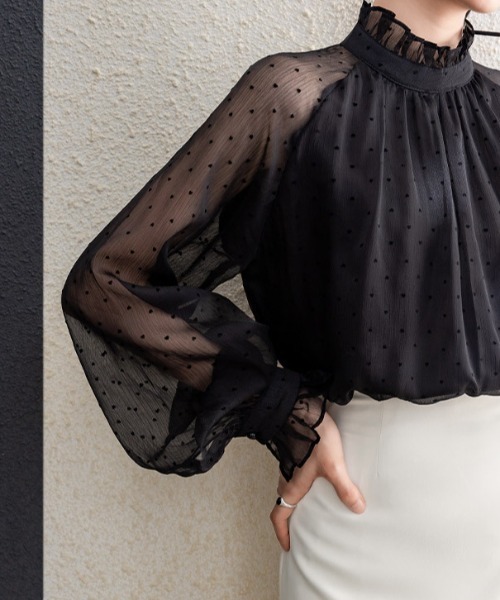 deux amour(ドゥーザムール)の「ドット柄シースルー切り替えハイネックブラウス(シャツ/ブラウス・レディース・ブラック・FREE)」の8枚目の写真