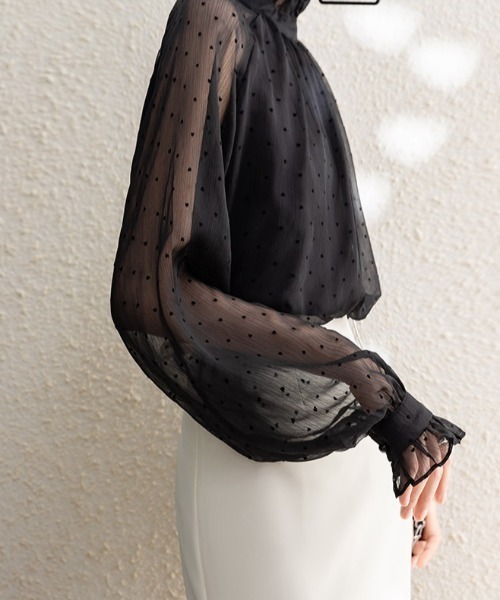 deux amour(ドゥーザムール)の「ドット柄シースルー切り替えハイネックブラウス(シャツ/ブラウス・レディース・ブラック・FREE)」の2枚目の写真