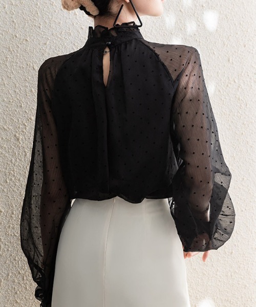 deux amour(ドゥーザムール)の「ドット柄シースルー切り替えハイネックブラウス(シャツ/ブラウス・レディース・ブラック・FREE)」の3枚目の写真