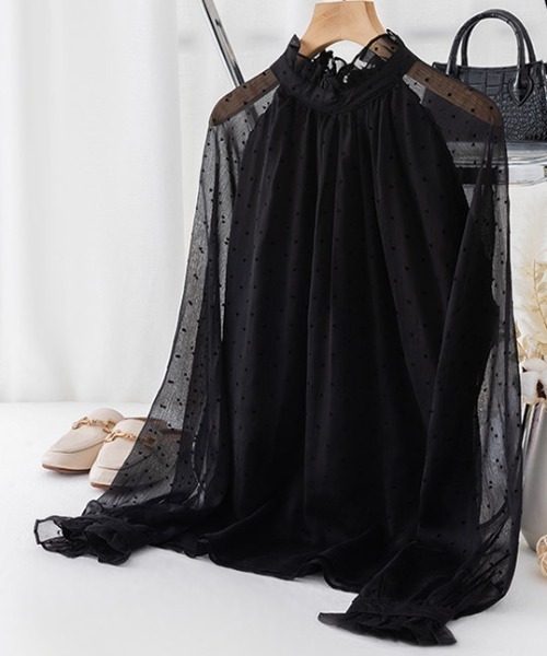 deux amour(ドゥーザムール)の「ドット柄シースルー切り替えハイネックブラウス(シャツ/ブラウス・レディース・ブラック・FREE)」の6枚目の写真