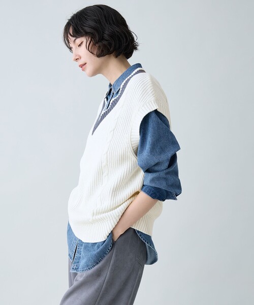 ANY（エニィ）の「チルデンニットベスト（ベスト・レディース・ライトグレー系/アイボリー系・X-LARGE）」の6枚目の写真