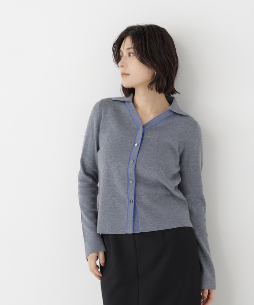 NATURAL BEAUTY BASIC(ナチュラルビューティーベーシック)の「バイカラーライン襟付ニットカーディガン(カーディガン/ボレロ・レディース・グレー系その他/ホワイト系その他/ネイビー系・FREE)」の13枚目の写真
