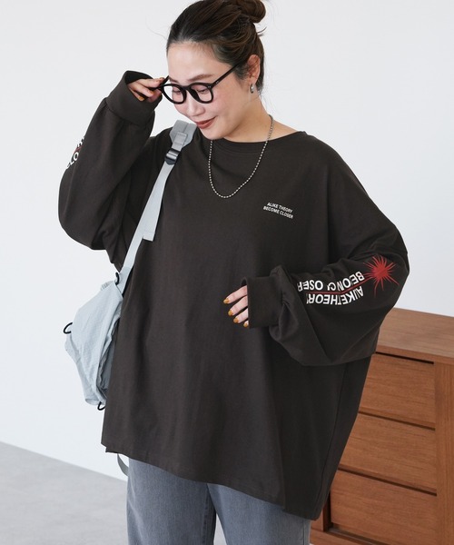 reca(レカ)の「袖ロゴロングTシャツ(Tシャツ/カットソー・レディース・チャコール/オフホワイト・FREE)」の7枚目の写真