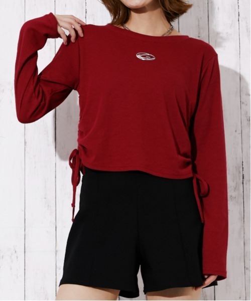GORGE(ゴージ)の「サイドシャーリングドロスト シリコンロゴトップス|全3色(Tシャツ/カットソー・レディース・杢グレー/ブラック/ボルドー・F)」の3枚目の写真