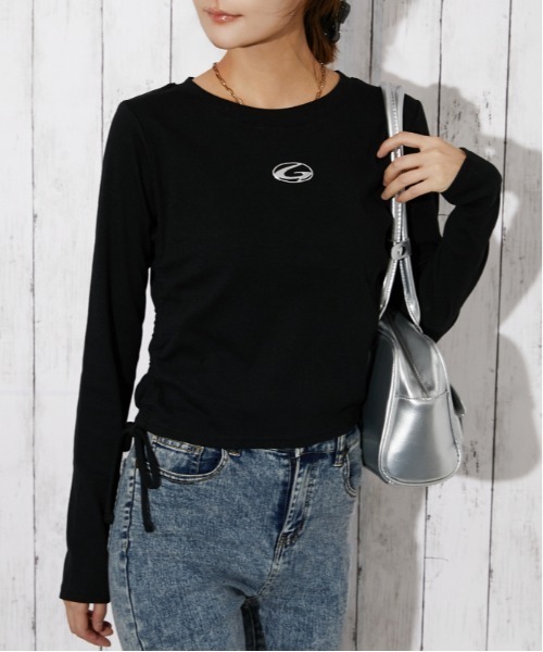 GORGE(ゴージ)の「サイドシャーリングドロスト シリコンロゴトップス|全3色(Tシャツ/カットソー・レディース・杢グレー/ブラック/ボルドー・F)」の1枚目の写真