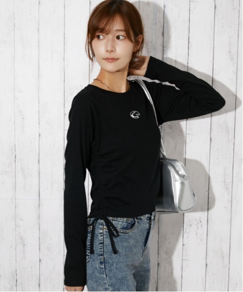 GORGE(ゴージ)の「サイドシャーリングドロスト シリコンロゴトップス|全3色(Tシャツ/カットソー・レディース・杢グレー/ブラック/ボルドー・F)」の10枚目の写真