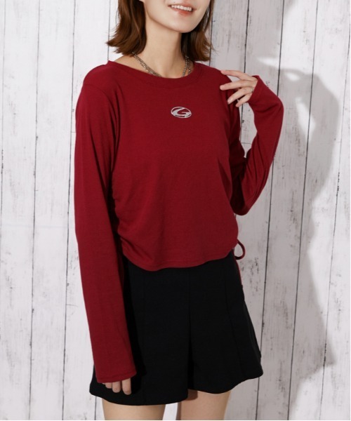 GORGE(ゴージ)の「サイドシャーリングドロスト シリコンロゴトップス|全3色(Tシャツ/カットソー・レディース・杢グレー/ブラック/ボルドー・F)」の13枚目の写真