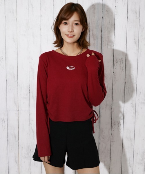 GORGE(ゴージ)の「サイドシャーリングドロスト シリコンロゴトップス|全3色(Tシャツ/カットソー・レディース・杢グレー/ブラック/ボルドー・F)」の14枚目の写真