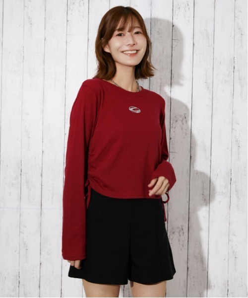GORGE(ゴージ)の「サイドシャーリングドロスト シリコンロゴトップス|全3色(Tシャツ/カットソー・レディース・杢グレー/ブラック/ボルドー・F)」の15枚目の写真