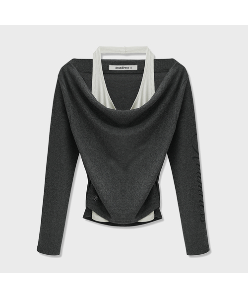 AVANDRESS（アバンドレス ）の「レンディホルターレイヤードドレープT_3COL（Tシャツ/カットソー・レディース・チャコールグレー/ブラック/ダークブラウン・SMALL/MEDIUM）」の2枚目の写真