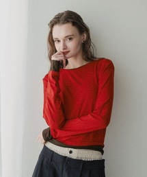 【１枚でこなれ感のあるレイヤードスタイルが完成】【pufe】レイヤード ロングTee ロンT レディース 長袖 Tシャツ カットソー トップス フェイクレイヤード 重ね着風 配色 バイカラー ボーダー 無地 クルーネック 薄手 ストレッチ ロングスリーブ 春 秋 冬 美シルエット 柔らかい 肌触り pufe ピュフェ
