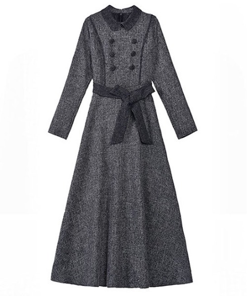 &soiree(アンドソワレ)の「ハイネックラウンドカラーウエストリボンワンピース(ワンピース・レディース・グレー・X-LARGE/LARGE/MEDIUM)」の4枚目の写真
