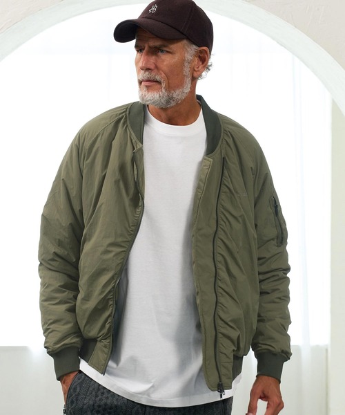 Maison code 13(メゾンコードサーティーン)の「mj11801- Asymmetric Nylon MA1 ナイロンMA-1ジャケット(M26W-07)(MA-1・メンズ・ブラック/カーキ・S/M/L)」の1枚目の写真