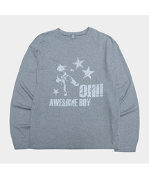 サムボーイ グラフィック ラウンドネック オーバーサイズ ラグラン ロングスリーブ コットンTシャツ _3COLOR