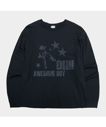 サムボーイ グラフィック ラウンドネック オーバーサイズ ラグラン ロングスリーブ コットンTシャツ _3COLOR