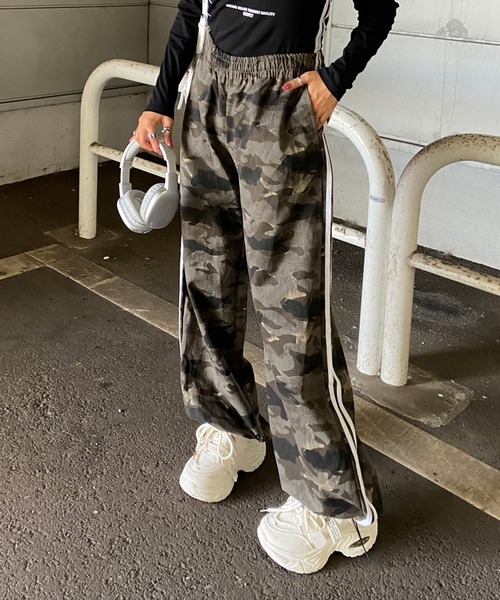 non-hedge(ノンヘッジ)の「サイドライン柄ワイドパンツ(その他パンツ・レディース・モスグリーン/カーキ/ベージュ/チャコールグレー・FREE)」の14枚目の写真