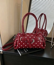 ドット柄ベルトボストンバッグ 2WAY鞄