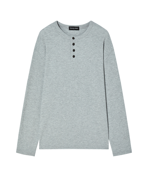 AWESOME STUDIO(オーサムスタジオ)の「ESSENTIALS ワッフル ヘンリーネック クロップド Tシャツ (3COL)(Tシャツ/カットソー・レディース・チャコールグレー/ブラック/ミックスグレー・FREE)」の1枚目の写真