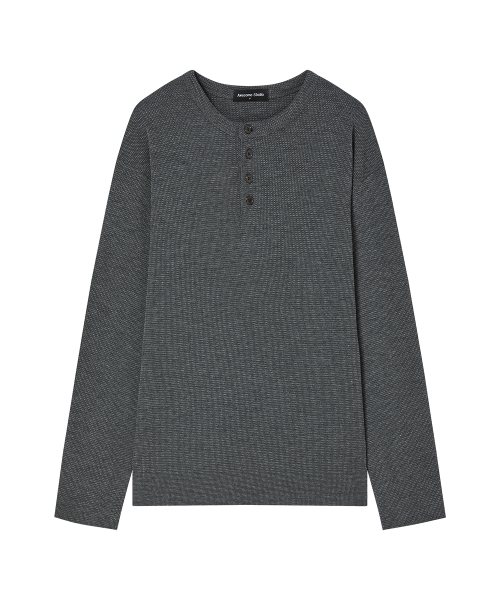 AWESOME STUDIO(オーサムスタジオ)の「ESSENTIALS ワッフル ヘンリーネック クロップド Tシャツ (3COL)(Tシャツ/カットソー・レディース・チャコールグレー/ブラック/ミックスグレー・FREE)」の6枚目の写真