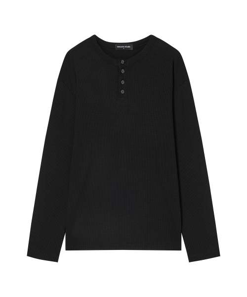 AWESOME STUDIO(オーサムスタジオ)の「ESSENTIALS ワッフル ヘンリーネック クロップド Tシャツ (3COL)(Tシャツ/カットソー・レディース・チャコールグレー/ブラック/ミックスグレー・FREE)」の13枚目の写真