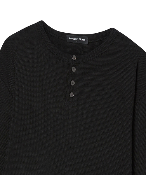 AWESOME STUDIO(オーサムスタジオ)の「ESSENTIALS ワッフル ヘンリーネック クロップド Tシャツ (3COL)(Tシャツ/カットソー・レディース・チャコールグレー/ブラック/ミックスグレー・FREE)」の14枚目の写真