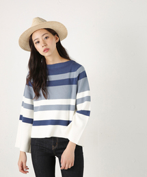 MOUSSY | FLARE SLEEVE STRIPE TOP(ニット/セーター)