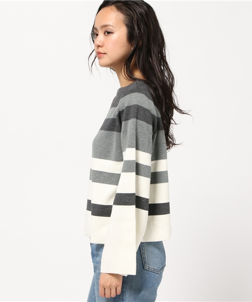 MOUSSY（マウジー）の「FLARE SLEEVE STRIPE TOP（ニット/セーター・レディース・ブラック系その他/イエロー系その他/ブルー系その他・FREE）」の5枚目の写真