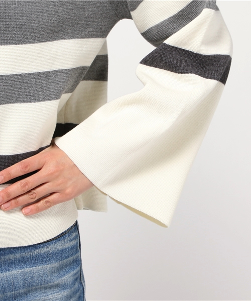 MOUSSY（マウジー）の「FLARE SLEEVE STRIPE TOP（ニット/セーター・レディース・ブラック系その他/イエロー系その他/ブルー系その他・FREE）」の8枚目の写真