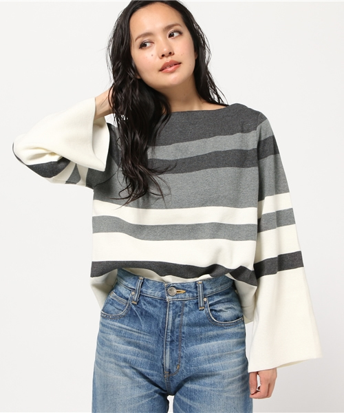 MOUSSY（マウジー）の「FLARE SLEEVE STRIPE TOP（ニット/セーター・レディース・ブラック系その他/イエロー系その他/ブルー系その他・FREE）」の10枚目の写真