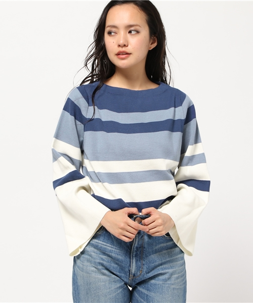 MOUSSY（マウジー）の「FLARE SLEEVE STRIPE TOP（ニット/セーター・レディース・ブラック系その他/イエロー系その他/ブルー系その他・FREE）」の11枚目の写真