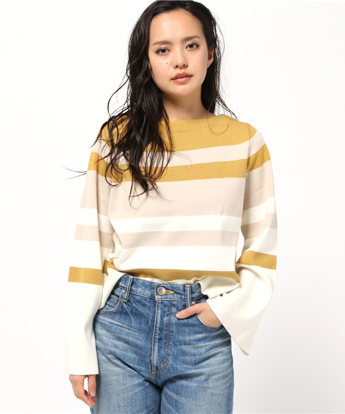 MOUSSY（マウジー）の「FLARE SLEEVE STRIPE TOP（ニット/セーター・レディース・ブラック系その他/イエロー系その他/ブルー系その他・FREE）」の12枚目の写真