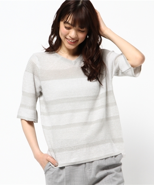 ikka（イッカ）の「7Gプレーティングボーダープルオーバー（Tシャツ/カットソー・レディース・オフホワイト/グレー/ブルー・FREE）」の2枚目の写真