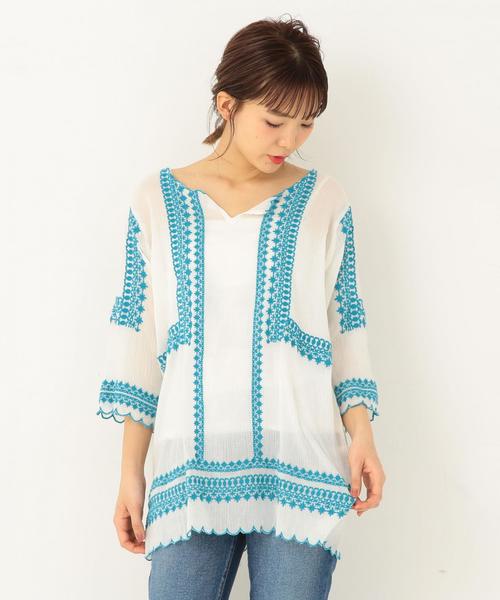 Another Edition(アナザーエディション)の「クレープ刺繍チュニック ◆(シャツ/ブラウス・レディース・ホワイト/イエロー/ピンク・フリー)」の2枚目の写真