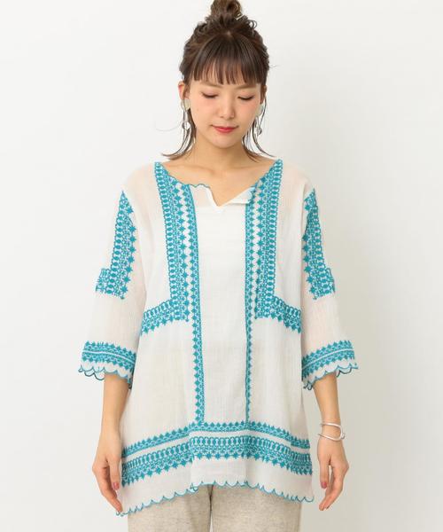 Another Edition(アナザーエディション)の「クレープ刺繍チュニック ◆(シャツ/ブラウス・レディース・ホワイト/イエロー/ピンク・フリー)」の6枚目の写真