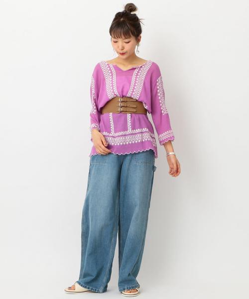 Another Edition(アナザーエディション)の「クレープ刺繍チュニック ◆(シャツ/ブラウス・レディース・ホワイト/イエロー/ピンク・フリー)」の10枚目の写真
