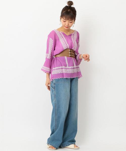 Another Edition(アナザーエディション)の「クレープ刺繍チュニック ◆(シャツ/ブラウス・レディース・ホワイト/イエロー/ピンク・フリー)」の11枚目の写真