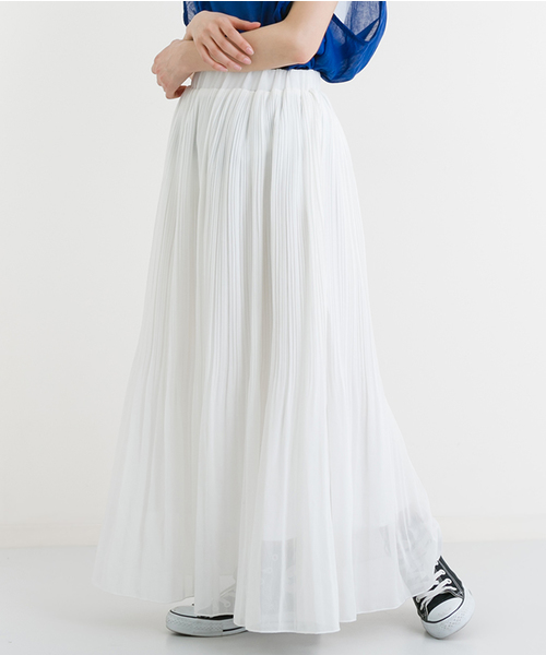 MERLOT（メルロー）の「シフォンプリーツスカート1038（スカート・レディース・オフホワイト/グレー/ブラック/レッド/ブル－グレ－/モカ/イエロー/チェリーピンク・FREE）」の2枚目の写真