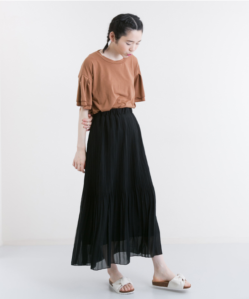 MERLOT（メルロー）の「シフォンプリーツスカート1038（スカート・レディース・オフホワイト/グレー/ブラック/レッド/ブル－グレ－/モカ/イエロー/チェリーピンク・FREE）」の10枚目の写真