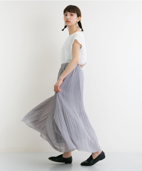 MERLOT（メルロー）の「シフォンプリーツスカート1038（スカート・レディース・オフホワイト/グレー/ブラック/レッド/ブル－グレ－/モカ/イエロー/チェリーピンク・FREE）」の12枚目の写真