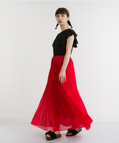 MERLOT（メルロー）の「シフォンプリーツスカート1038（スカート・レディース・オフホワイト/グレー/ブラック/レッド/ブル－グレ－/モカ/イエロー/チェリーピンク・FREE）」の13枚目の写真