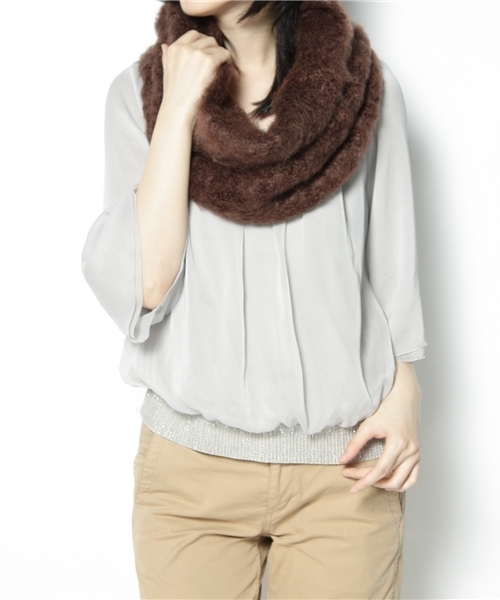 Another Edition（アナザーエディション）の「BALMUIR モヘア スヌード（ストール/ショール・レディース・ベージュ/ダークブラウン/ターコイズブルー・フリー）」の7枚目の写真