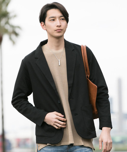 TopIsm(トップイズム)の「ノッチドラベル シングル スウェット テーラードジャケット 【セットアップ可】(テーラードジャケット)」|ブラック