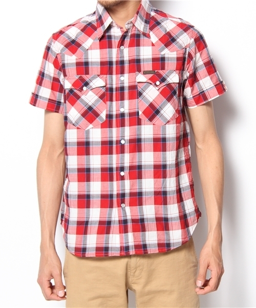 HYSTERIC GLAMOUR（ヒステリックグラマー）の「CHECK半袖ウエスタンSH（シャツ/ブラウス・メンズ・レッド系その他/グリーン系その他/チャコールグレー・SMALL/MEDIUM/LARGE）」の3枚目の写真