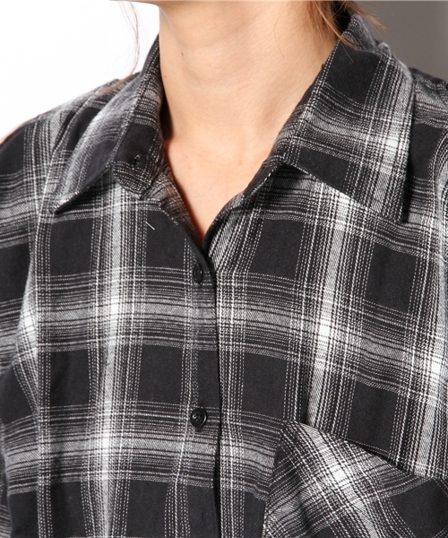 WEGO(ウィゴー)の「WEGO/オープンショルダーチェックシャツ(シャツ/ブラウス・レディース・ブラック/レッド・FREE)」の6枚目の写真