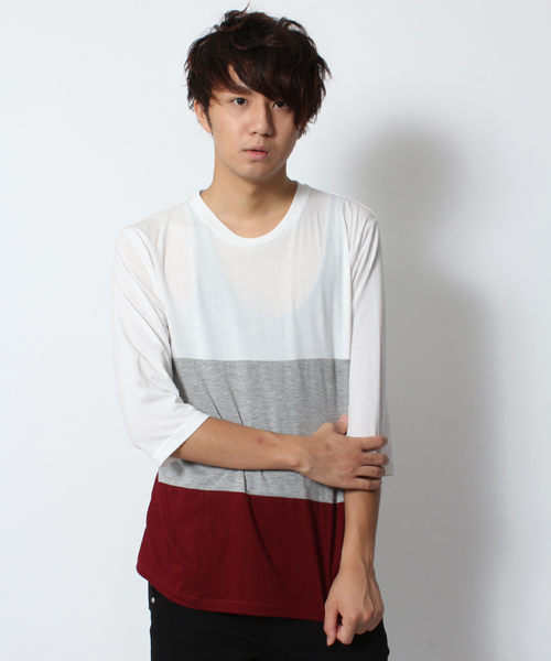 WEGO（ウィゴー）の「WEGO/三段バイカラーTee（7）（Tシャツ/カットソー・メンズ・ホワイト/ダークグリーン/ネイビー・MEDIUM/LARGE）」の2枚目の写真