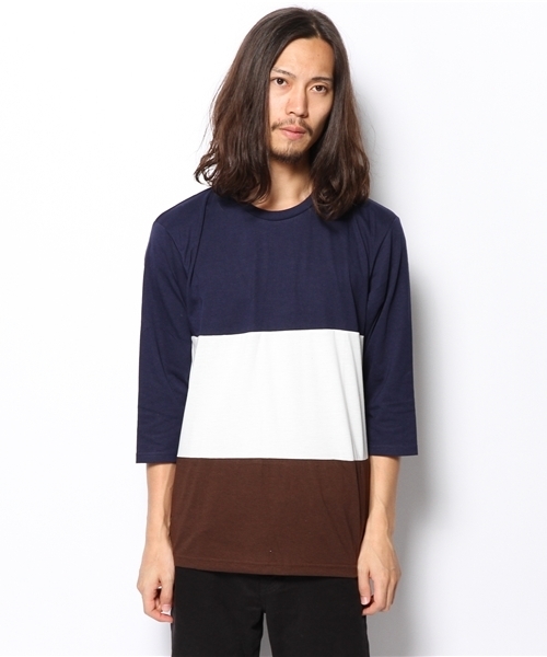 WEGO（ウィゴー）の「WEGO/三段バイカラーTee（7）（Tシャツ/カットソー・メンズ・ホワイト/ダークグリーン/ネイビー・MEDIUM/LARGE）」の4枚目の写真