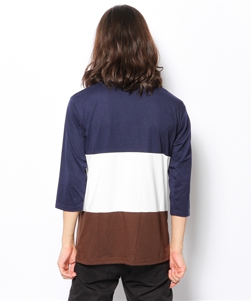 WEGO（ウィゴー）の「WEGO/三段バイカラーTee（7）（Tシャツ/カットソー・メンズ・ホワイト/ダークグリーン/ネイビー・MEDIUM/LARGE）」の6枚目の写真