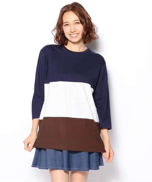 WEGO（ウィゴー）の「WEGO/三段バイカラーTee（7）（Tシャツ/カットソー・メンズ・ホワイト/ダークグリーン/ネイビー・MEDIUM/LARGE）」の10枚目の写真