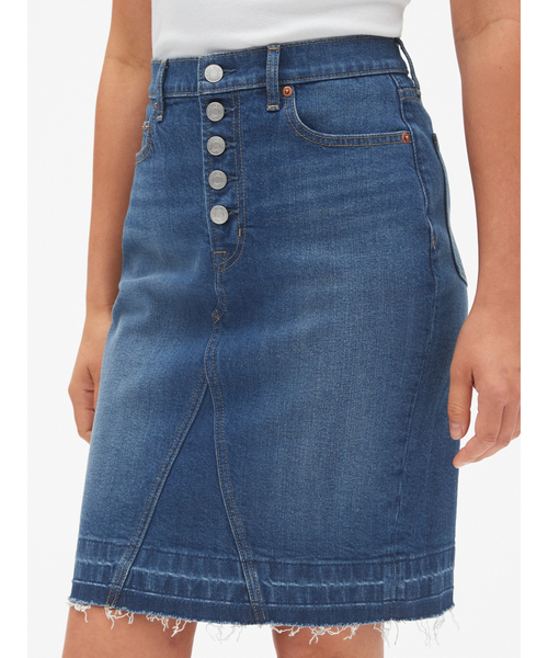GAP(ギャップ)の「ハイライズ ボタンフライ デニム ペンシルスカート(ローヘム)(デニムスカート・レディース・インディゴブルー・24/25/26/27/28/23)」の4枚目の写真