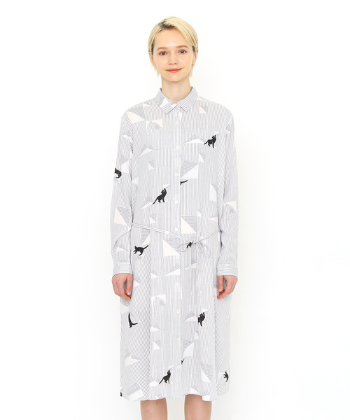Graniph デザイン ティーシャツ ストア グラニフ の Aラインミドルレングス長袖シャツワンピース カッティングストライプ シャツワンピース Wear Graniph デザイン ティーシャツ ストア グラニフ の Aラインミドルレングス長袖シャツワンピース カッティングストライプ シャツワンピース Wear